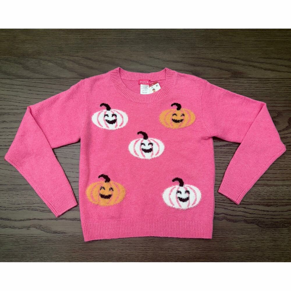 NWT Zunie Girls Pink Pumpkin Halloween Sweater Size M 7/8